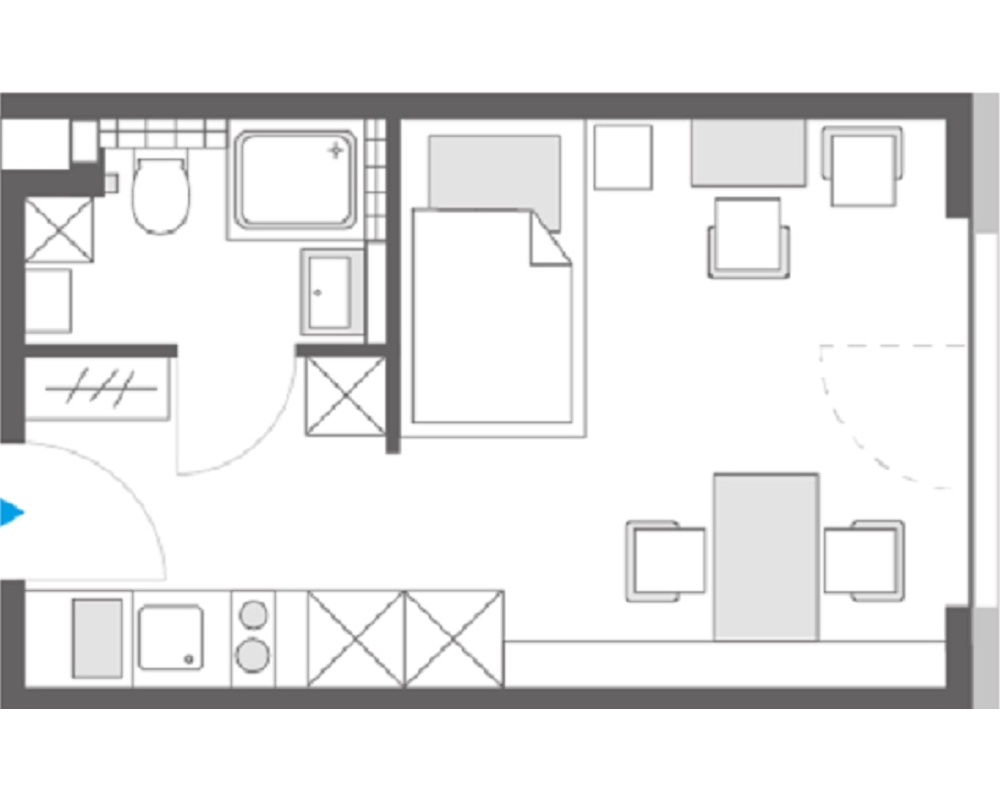 Grundriss Super Saver Studio, Serviced Apartments SPREEPOLIS Berlin
